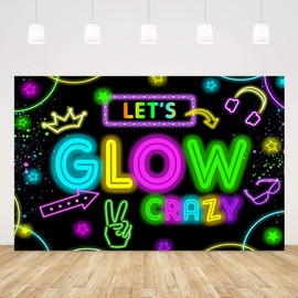 Wollmix Neon Glow Party Decorations Supplies Backdrop 5x3ft Glow in The Dark Let’s Glow Banner Photography Background Birthday Sleppover Graffiti Splash Paint Black Light Kids Photo Booth