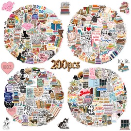 200PCS Reading Stickers, Lovers Book Stickers, Motivational Quote Stickers Packs for Kids Students Teachers Bookish, Vinyl Waterproof Cute Decals for Book Laptops Skateboard