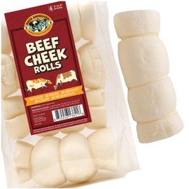 Pack Approved Beef Cheek Rolls for Dogs - Natural & Odor-Free Dog Treats - 5 to 6 Inch Medium Beef Hide Dog Chews - 4 Pack