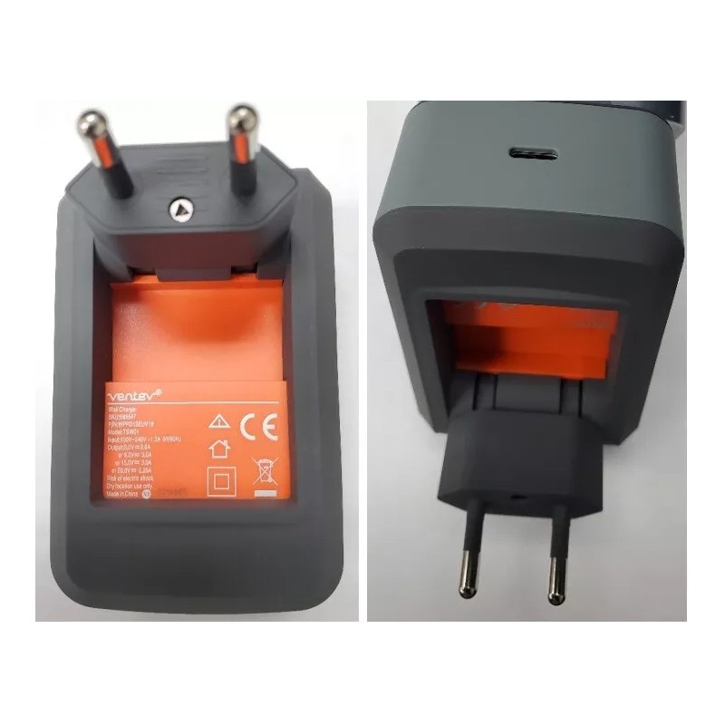 Ventev 45W/3Amp Wallport PD1300 USB-C Travel Charging Adapter (EU Version/2-Pin)