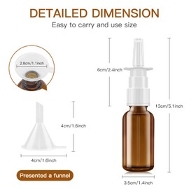 Nasal Spray Bottle, 3 Pcs 30ML/1oz Glass Amber Refillable Fine Mist Sprayers Atomizers, Small Empty Nasal Sprayer with Funnels and Labels