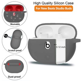 Olytop Olytop for Beats Studio Buds Case with Cleaner Kit 2021/2023, Soft Silicone Case New Buds Plus Cover Protective Skin with Keychain, Cleaning Pen for Studio Earbuds, Grey