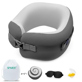 JIAAO Neck Pillows for Travel 100% Memory Foam Adjustable Travel Pillows with Storage Bag, Sleep Mask and Earplugs-Prevent The Heads from Falling Forward(Gray) - Color: Pink