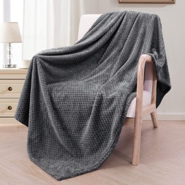 Exclusivo Mezcla Fleece Throw Blanket Extra Large, Super Soft and Warm Blankets for Couch, Sofa and Bed Waffle Textured, Cozy, Fuzzy and Lightweight (Dark Grey, 50x70 Inches)