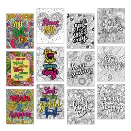 ZOIIWA 24 Pack Inspirational Positive Coloring Posters for Adults Teens Women Mandala Coloring Posters 11" x 8.6" Think Positive Coloring Book Party Decorations Art Craft Activity for Home Classroom