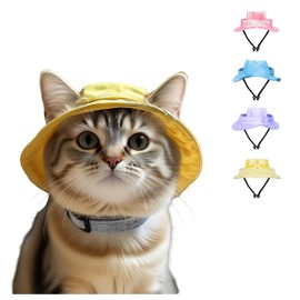 Cat Bucket hat, Dog Round Cap with Ear Holes, Adjustable Sun Protection Sport hat for Small and Medium-Sized Pets. (Purple, S)