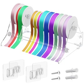 Homakover Acrylic Ribbon Storage Organizer, Wall Mounted or Desk Top, 2-Layer Art Ribbon Dispenser, Holds Large Sizes, Ideal for Craft Room, Flower Shop Wrapping Paper