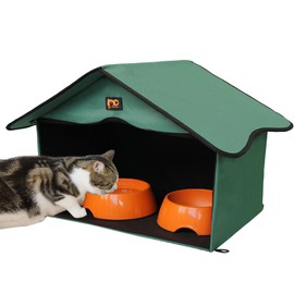GeerDuo Outdoor Cat House, Waterproof Pet Shelter/Dining Room, for Feral/Community Cats (Green1)