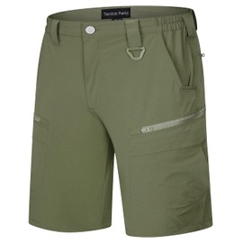 NAVEKULL Men's Work Cargo Shorts Quick Dry Waterproof Hiking Shorts Lightweigt Stretch Combat Shorts with Pockets Army Green