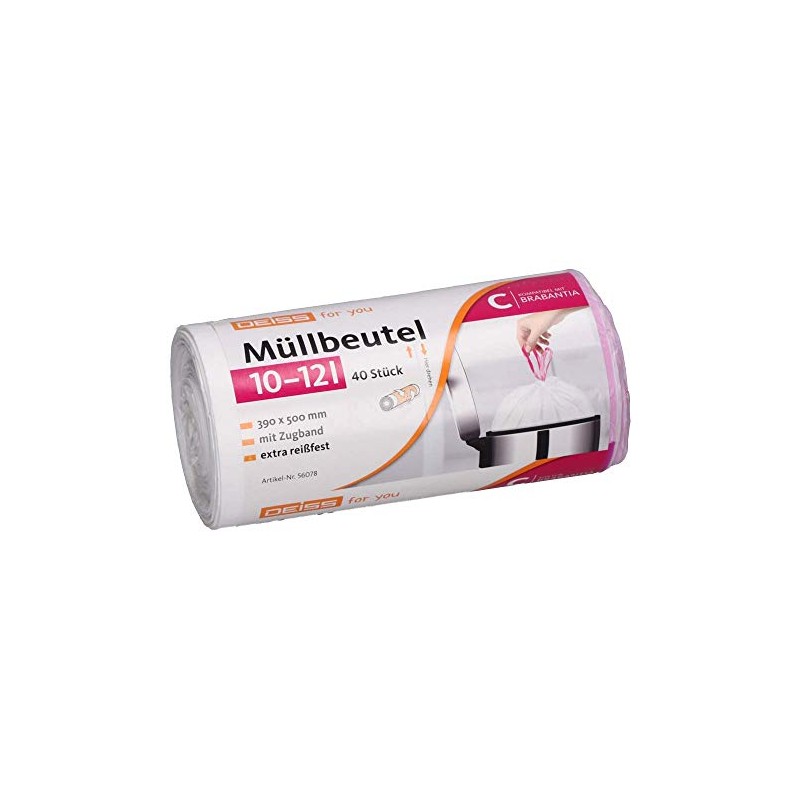 40 x DEISS Bin Liners 10-12 Litre for Brabantia Touch