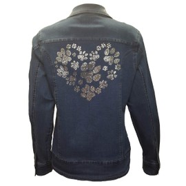 ID ISAAC'S DESIGNS Dog Print Bling Rhinestone Denim Jacket Blue Womens (Lg)