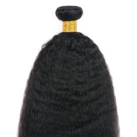 Huarisi Kinky Straight Hair Weaves Bundles, 20 Inch 1 Bundle Yaki Straight Human Hair for Women, 1 Bundle Yaki Hair Wefts Real Hair Brazilian Double Weft Natural Colour 100 g