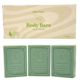 Green Fadel Aleppo Aloe Vera Soap with Olive Oil and Tea Tree Oil - Pack of 3 - Vegan, Handmade, Natural Care for Face & Body, Shower Soap, Pure Natural Product
