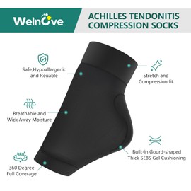 Welnove Achilles Tendonitis Heel Protector Socks Achilles Tendon Support Compression Gel Padded Sleeve Socks for Cushion & Protection of Bursitis, Tendonitis, Tenderness, Dry Cracked - Larger