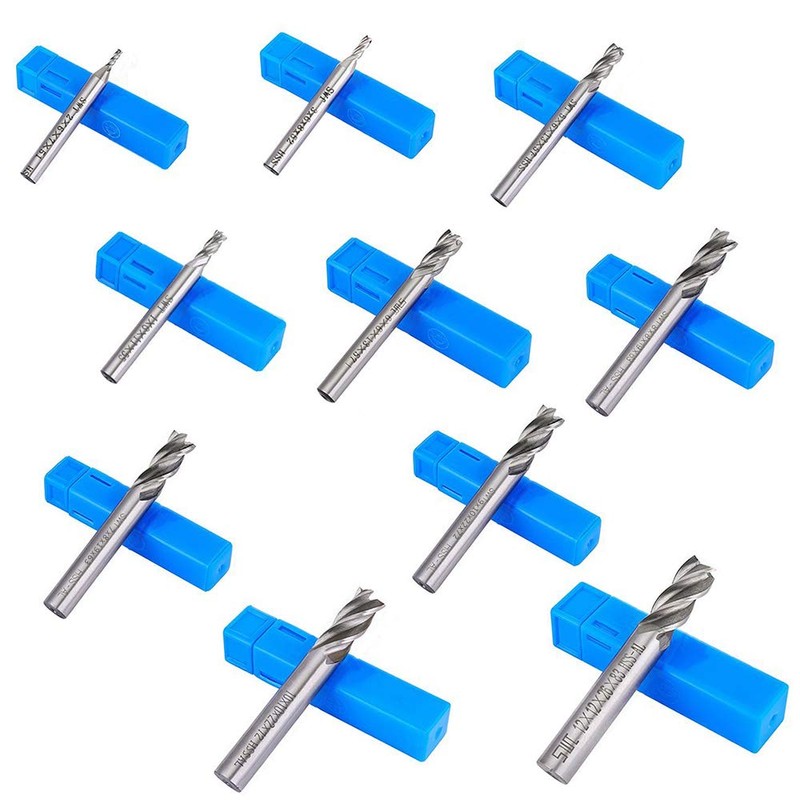 10 PCS 0.08" - 0.47" End Mills, AFUNTA 4-Flute HSS