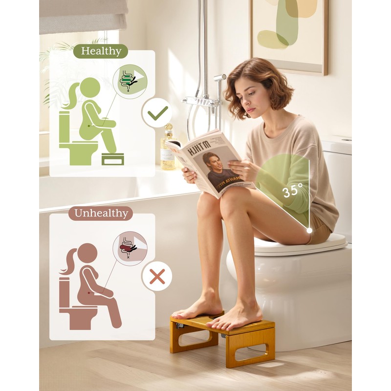 AmazerBath 7 Inches Bamboo Toilet Stool Squat for Adult, Foldable