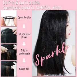 GALAXY 6 Pcs Clip-in Hair Tinsel Kit, 19.6 Inch Heat Resistant Glitter Tinsel Hair Extension Clips, Fairy Hair Sparkle Strands Festival Gift Party Dazzle Accessories for Women Girls Kids