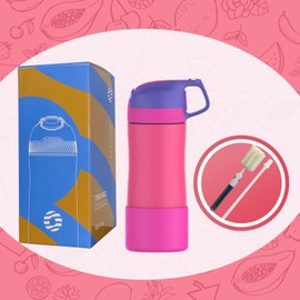 Fjbottle 400 ml Children's Water Bottle, Stainless Steel, Insulated Water Bottle, BPA-Free, Thermos Flask, Children's Bottle with Straw, Lightweight Pattern