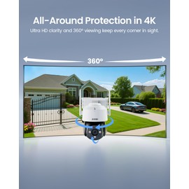 ZOSI C290 8MP 4K UHD WiFi Security Camera Outdoor Indoor, Pan/Tilt CCTV Camera with 64GB Memory Card No Monthly Fee, 100ft Night Vision, AI Human Vehicle Detection, 2-Way Audio, Siren Alarm, Plug-in