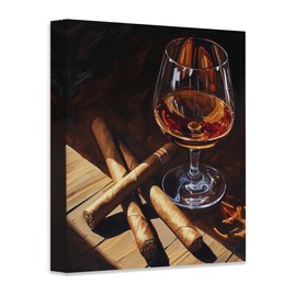 Brandy And Cigars Art-16"x20" Stretched Canvas Poster-Elegant Cigar Room Decor for Man Caves, Kitchens, & Bars- Aesthetic Painting with Cuban Flair-Perfect Sip and Smoke Ambiance for Cigar Aficionados