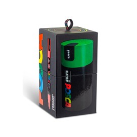 Posca - UniPOSCA Complete Set of 18 Assorted Acrylic Pens, Medium Tip 2.5 mm, Colours for Children and Artists Plain Valid Such as Fabric Paints, Wood and Others, in Green Gift Box