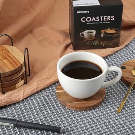Juego de 6 posavasos de madera para bebidas, proteccin de mesa con soporte, posavasos de madera de acacia para mesa de caf, mesa de comedor, redondos 