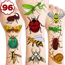 96 PCS Bug Temporary Tattoos Themed Summer Spring Birthday Party Decorations Favors Supplies Decor Lady Bugs Caterpillar Insect Tattoo Stickers for Kids Toddlers Cute Gifts School Prizes