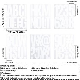 5 Inch Letter Stickers, 122 Pieces Self Adhesive Alphabet Number Sticker for Mailbox, Door, Truck and Outdoor, Waterproof Sticky Vinyl Symbol Stickers for DIY(12 Sheet White)