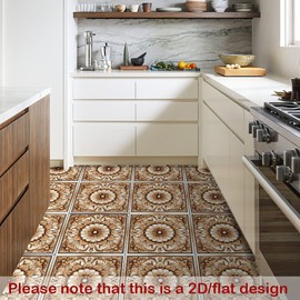 Nuxovilar Peel and Stick Vinyl Floor Tiles, 11.8"x11.8" Vintage Brown Floral Pattern, 10-Pack Self-Adhesive Flooring