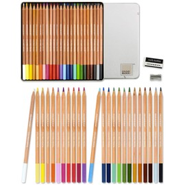 COLOUR BLOCK Colored Pencil Set - 24PC Colored Pencils with Premiun Cedar Handle and Bonus Vinyl Eraser and Sharpener in a Tin Storage Box.