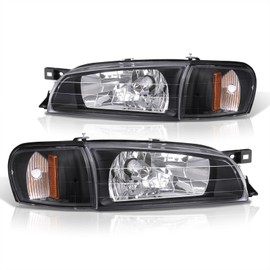 AJP Distributors Front Driving Headlights + Corner Turn Signal Bumper Lamps Black Amber Compatible/Replacement For Impreza GC8 1993 1994 1995 1996 1997 1998 1999 2000 2001 93 94 95 96 97 98 99 00 01