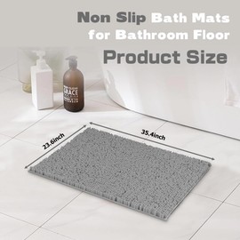 MEGAROOM Non-Slip Chenille Bath Mat 60 x 90 cm - Soft and Non-Slip Anti-Mould Bath Mats for Safety and Comfort - Water-Absorbent and Quick Drying (Light Grey)