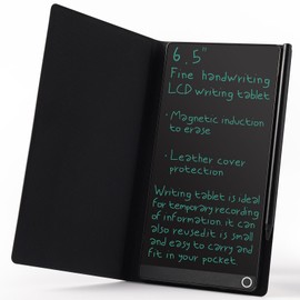 LCD Writing Tablet for Adult: 6.5 Inch Full Screen Mini Digital Notepad Reusable Small Writing Pad with Hall Switch and Leather Case Portable Use for Office Study Teaching
