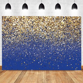 LYCGS LYCGS 7x5ft Royal Blue Glitter Backdrop Birthday Gold Spots Bokeh Wedding Prom Graduation Photography Background X-77