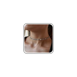 Cybche Crystal Tennis Chain Necklace Silver CZ Chain Choker Necklace Sparkly Rhinestone Collar Necklace Cubic Zirconia Bridal Necklace Jewelry for Women