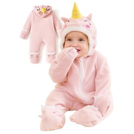 PATPAT Baby Fleece Footies Hooded Romper- Cute Outfit for Boys and Girls - 2 Way Zipper - Newborn Infant Clothes Outerwear Unicorn 18-24 Months