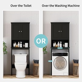 Shintenchi Over The Toilet Storage Cabinet, Bathroom Shelf Organizer with Anti-Tip Device Small Freestanding Space Saver with Adjustable Shelf，Black