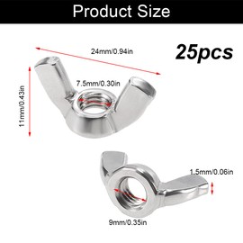 Pack of 25 Wing Nuts, M5, American Shape Made of Rustproof Stainless Steel, Rustproof Wing Nut Butterfly Nut for Universal Use
