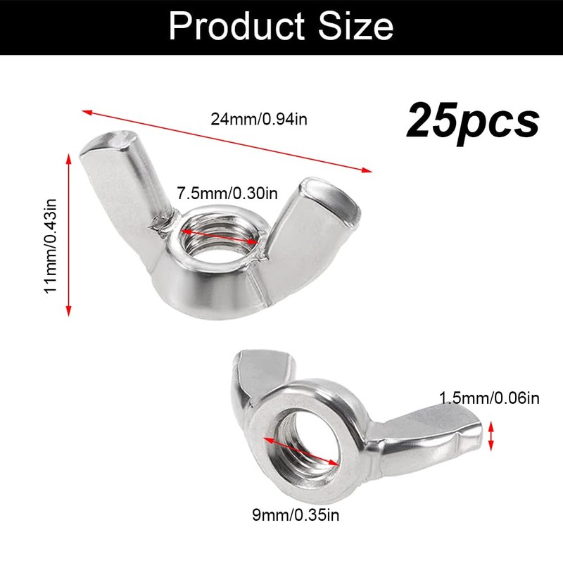 Pack of 25 Wing Nuts, M5, American Shape Made of