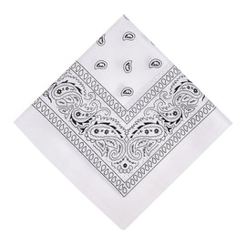 AOMIG Bandana Men Women Premium Neckerchief Headscarf Unisex Scarf Tie Scarf Paisley Pattern Headwear Hair Scarf Neck Wrist Head Biker White (55 x 55 cm)