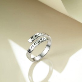 Silver Ring 925 "I am Enough" Adjustable Rings for Women Girls, Sterling Silver
