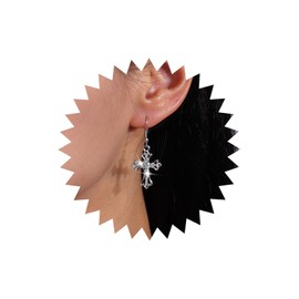 Atentuyi Boho Crystal Cross Earrings Silver Tiny Cz Cross Drop Earrings Rhinestones Cross Dangle Hook Earrings Vintage Filigree Religious Crucifix Earrings Jewelry for Women and Girls