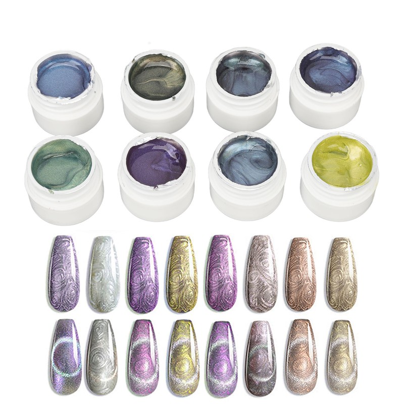 Holographic Nail Polish Set 8 Colors Glitter Smoothing Texture Nail