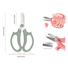 Leize Flower Scissors, Premium Thickened Stainless Steel Floral Shears, Strong Pruner for Flowers, Branches and Leaves (Grey Green)