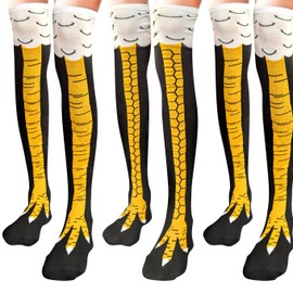 DZSoCoki Crazy Funny Chicken Leg Socks,3Pair Over Knee High Chicken Feet Socks,Novelty Gag Gifts for Thanksgiving Birthday Party Christmas Stocking for Women Men 5-10