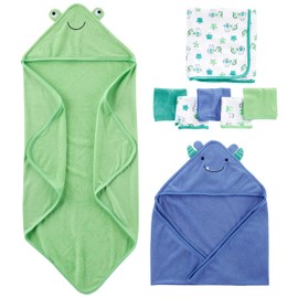 Simple Joys by Carter's Unisex Babies' 8-Piece Towel and Flannel Set, Pack of 2, Blue/Green/White, One Size