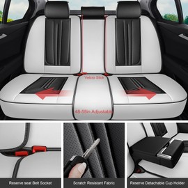 SCDOOCA Car Seat Covers Full Set White Black, Luxury Leather Car Seat Covers, Waterproof and Breathable Seat Covers, Universal Car Seat Protector Fit for Cars, Trucks, SUVs, Pick-ups (Full Set)