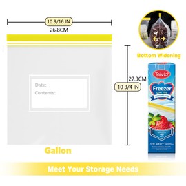 Teivio Gallon Freezer Bags 240 Count (6 Pack of 40), Double Zipper Seal, BPA-Free Plastic Food Storage Bags, Write-On Space, for Home, Kitchen, Travel, Camping, Snacks, Sandwich bags