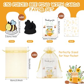 fiintrwa 25/50 Sets Bee Pins Employee Appreciation Gift for Coworker with Bee Lapel Pin Bee Badge Organza Bags and Thank You Cards (50 PCS)
