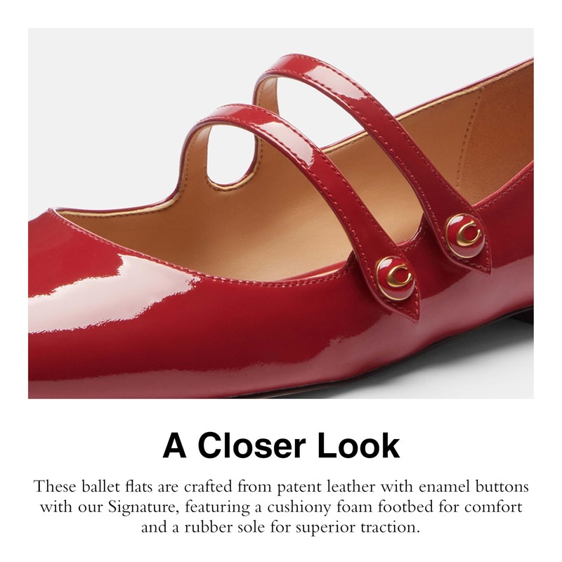 COACH Women's Winley Mary Jane Flat, Ruby, 8